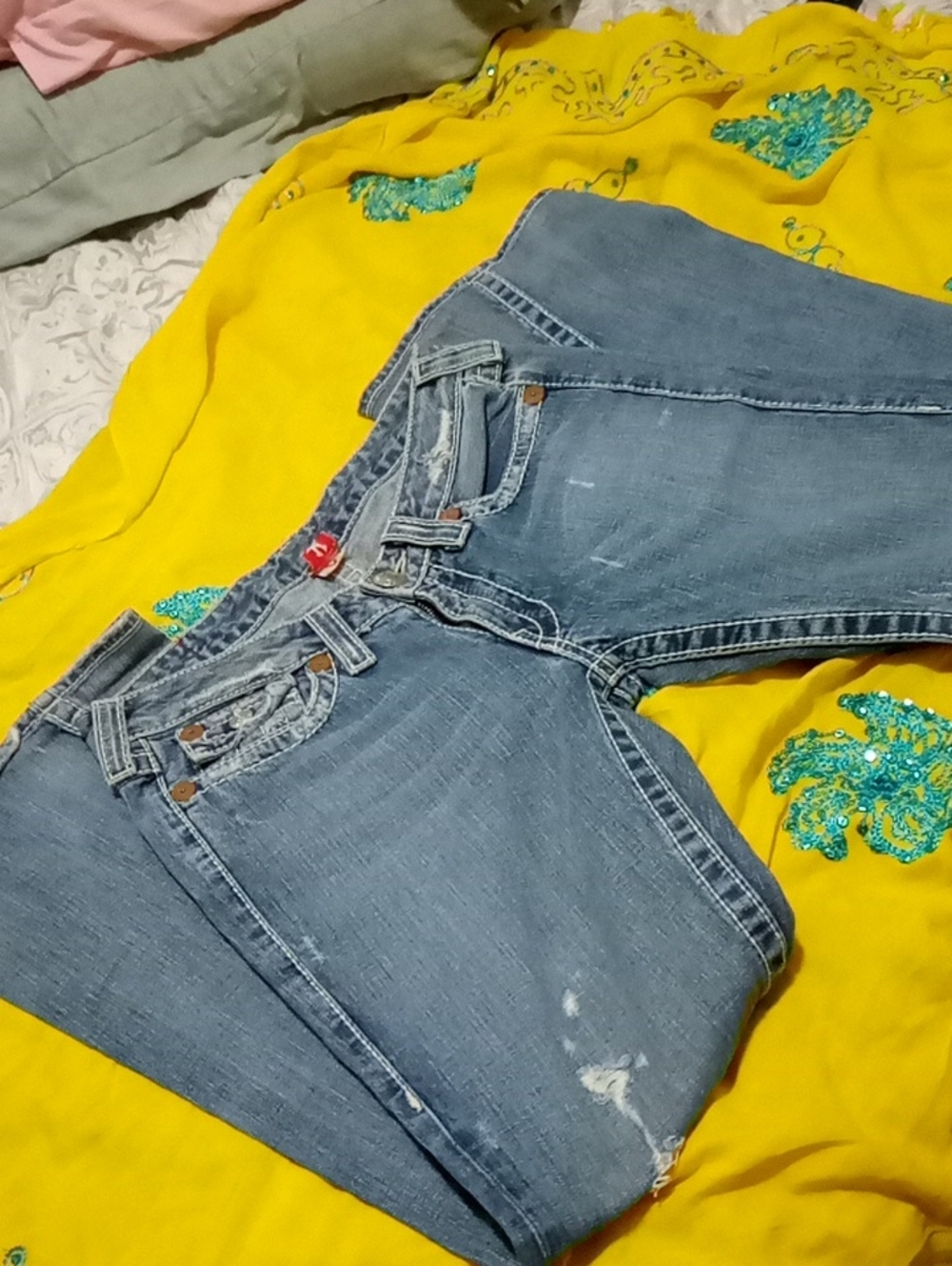 True Religion Women’s Blue Distressed Jeans - Vintage Low Rise Sz 28